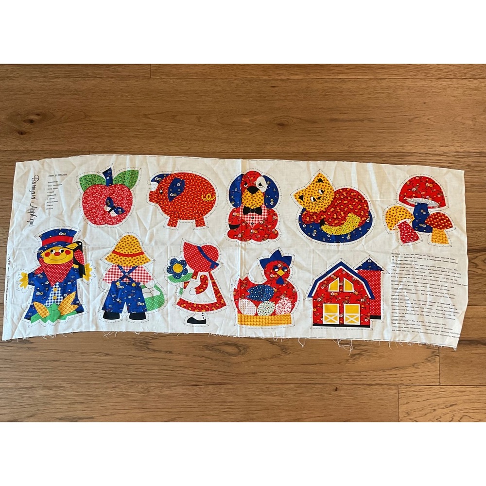 Vintage VIP Cranston Print Works Barnyard Appliqué Cotton Fabric Panel USA